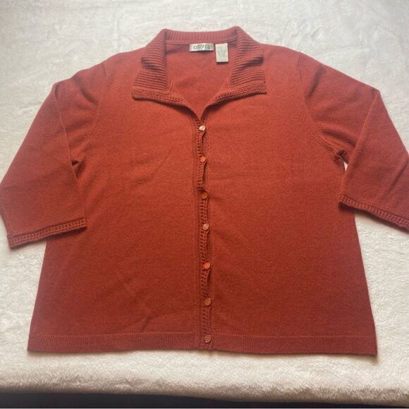 Orvis 100% Cashmere Burnt Orange 3/4 Sleeve Sweater Size Large - Picture 1 of 12